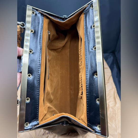 Patricia Nash Anastesie frame bamboo handle satchel bag - Picture 6 of 11